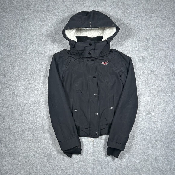 Hollister Jackets & Blazers - Hollister Jacket Womens Size xxs Black All Weather Hooded Sherpa Lined Y2k‎